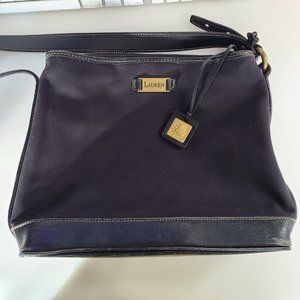 Vintage Black Ralph Lauren 'Lauren' Cotton & Leather Crossbody Bag